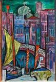 Albert Birkle, Venice with a yellow sail, mixed media on paper