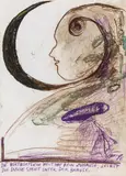Günter Brus, Die wortwörtliche Welt hat kein Zuhause, selbst die Dusche steht unter der Brause, 1996, Mixed media on card