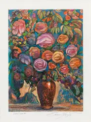 Ernst Fuchs, bouquet, print, overpainted; framed