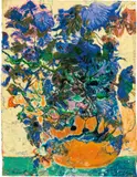 Ernst Fuchs, Untitled (bellflowers), 1990, mixed media on paper; framed