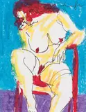 Alfred Kornberger, Female nude, mixed media on paper; unframed