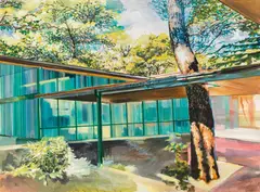 Moni K. Huber, Hotel Helios I, 2016, oil and paper on canvas; unframed