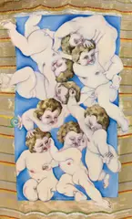 Gudrun Kampl, Massenengel, 1994, oil on patterned fabric; unframed