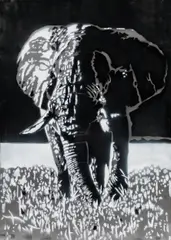 African Elephant by Wolfgang Uranitsch, 2018, acrylic varnish spray on galvanized iron; unframed, offered Jun 2018