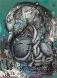 Dominik Schmitt, Phogelbird - Taubenichts, 2017, mixed media on paper on canvas; framed