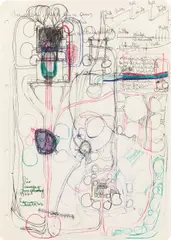 Architectural drawing by Hermann Nitsch, 1977, pen on paper; framed, sold Jun 2018