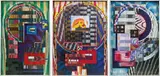 Marc Adrian, Trip-Tychon, 1974, mixed media on canvas behind Edelit-glass
