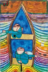 Friedensreich Hundertwasser, 831 Tender Dinghi, 1982, Mixed media: watercolour, egg tempera, PV, oil, lacquer and gold leaf on chipboard, primed with chalk, zinc white PV