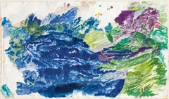 Max Weiler, Blaue Landschaft, 1991, egg tempera on "Waldviertler" paper; framed