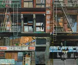 Franz Zadrazil, house façades, oil on chipboard; framed