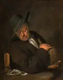 Jacob Toorenvliet, Man with wine bottle, oil on canvas on panel