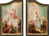 Franz Sigrist, Resurrection & Ascension (a pair), oil on metal, upper border curved