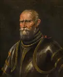 Half length portrait of Sebastiano Veniers in armor by called Il Tintoretto Studio or circle of Jacopo Robusti, c. 1570-90, oil on canvas, offered Apr 2018