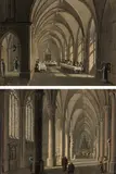 Ludvík Kohl, Inside view of a refectory and a choir aisle (counterparts), oil on metal