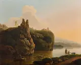 Christian Hilfgott Brand, River landscape with fishermen and boats, oil on canvas