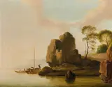 Christian Hilfgott Brand, River landscape with rocks, oil on canvas