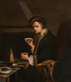 The coffee drinker by Artists of the 17th & 18th century, oil on canvas, unframed, offered Apr 2018