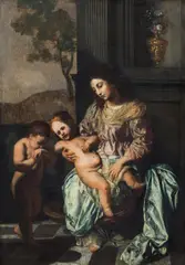 Francesco Cozza, Madonna with child and the Infant Saint John the Baptist, oil on panel