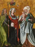 The Virgin and Child with Saint Anne by Master of Salzburg, mixed media over punched gold ground on panel, sold Apr 2018