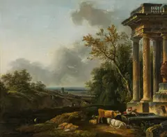 Felix Meyer, Landscape with sheperds, oil on canvas