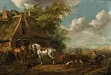 Cornelisz van Essen, Rest in front of the tavern, oil on canvas