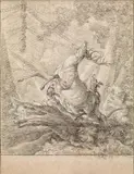 Johann Elias Ridinger, Deer, hunted by three hounds