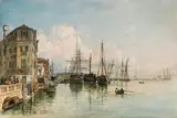 Rudolf von Alt, Ships in the port of Venice, the Giardini pubblici in the background