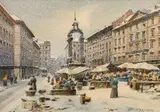 Karl Wenzel Zajicek, Winter in Vienna, Hoher Markt, watercolour on paper