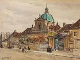 Ernst Graner, Salesian Church on Rennweg, Vienna, 1918, watercolour on paper on cardboard, unframed