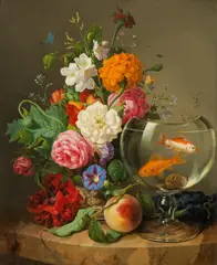Josef Lauer, Still life with flowers and a goldfish bowl, 1850, oil on canvas