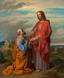 Joseph von Führich, Christ handing the keys to Saint Peter, 1851, oil on canvas, unframed