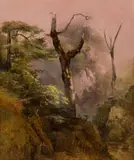 Friedrich Gauermann, Woodland study, oil on paper on canvas