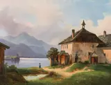 Edmund Mahlknecht, The "Schobergut" near Wolfgangsee, 1845, oil on paper on canvas