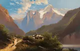 Adolf Chwala, Mountainscape, oil on canvas