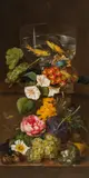 Franz Xaver Petter, Still life with flowers, a goldfish bowl and a bird's nest, 1822, oil on panel