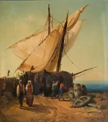 Joseph Selleny, Ships in a port, 1853, oil on cardboard