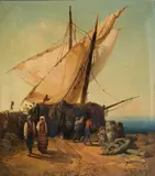 Joseph Selleny, Ships in a port, 1853, oil on cardboard