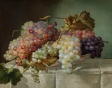 Joseph Nigg, Still life with grapes and a china plate, oil on canvas