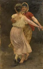 Josef Engelhart, Dancing laundresses (Study for "Ball auf der Hängstatt"), c. 1890, oil on panel