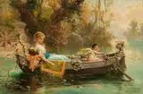 Hans Zatzka, Lady and a cherub in a boat