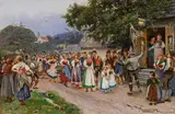 Johann Hamza, The wedding procession (peasant wedding), oil on panel