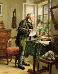 Anton Müller, Good news, oil on panel