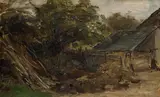 Olga Wisinger-Florian, A farm house - on the reverse: a flowering shrub