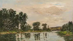 A French river landscape by Hippolyte Camille Delpy, 1894, oil on panel, sold Apr 2018