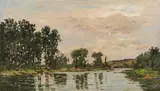 Hippolyte Camille Delpy, A French river landscape, 1894, oil on panel