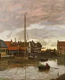 Eugen Jettel, Evening in a harbour, 1882, oil on panel