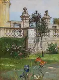 Rudolf Ribarz, Belvedere garden - view from the Kammergarten, Lower Belvedere to the Salesian Church, oil on canvas