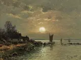 Johann Jungblut, Coastal landscape with fishing boats