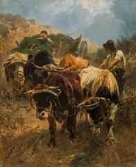 A bullock cart by Anton Braith, oil on canvas, unframed, sold Apr 2018