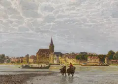 Stefan Simony, Horse-drawn boat, Danube river near Ybbs, 1900, oil on canvas